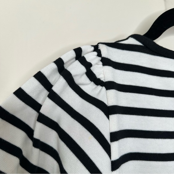 Kate Spade Black and Off White Stripe Flutter Sleeve Tassel Top - Picture 7 of 9